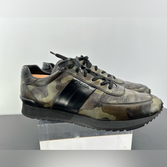 Prada Matchrace Leather sneakers in green & black Camo size 11 - Picture 2 of 14